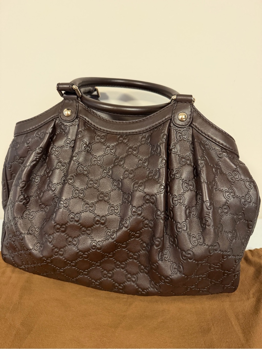 Gucci Brown GG Embossed Leather Shoulder Bag